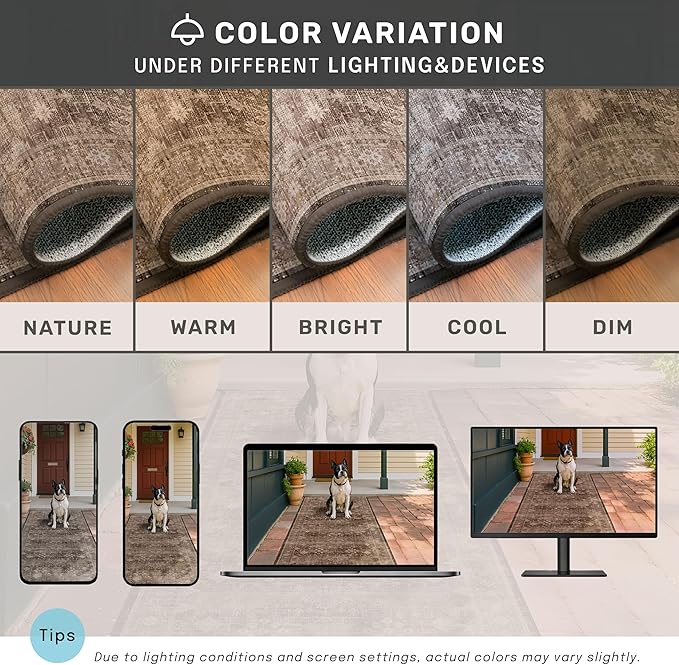 Gold Brown 8x12 Big Rugs for Living Room - Non Slip Washable Vintage Area Rug for Dining Room Under Table, Geometric Floral & Low Pile Boho Bedroom Decor