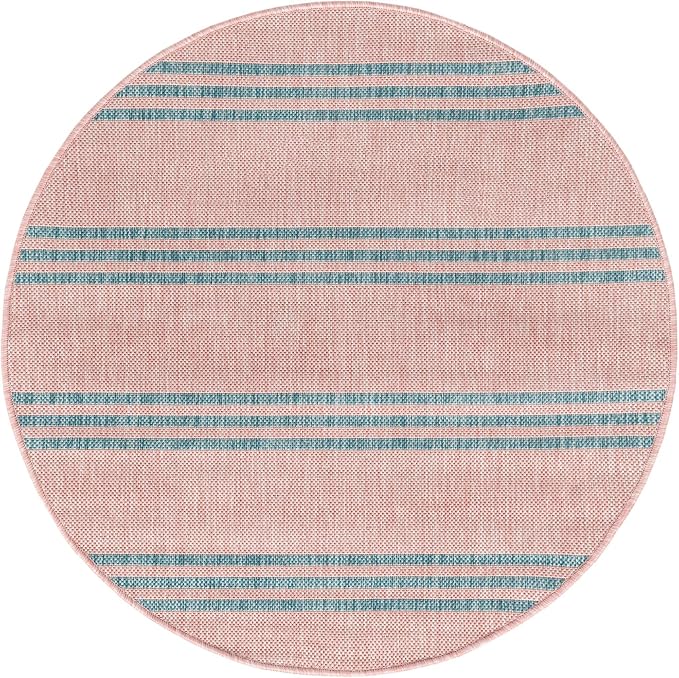 Unique Loom Outdoor Collection Area Rug - Anguilla (3' 3" Round, Pink and Aqua/ Blue)