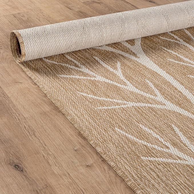 Washable Indoor Outdoor Rug 9x12 Modern Area Rugs Branch Pattern Non Shedding Waterproof Easy Clean Patio Deck Porch Living Room Bedroom Garden RV (9 X 12 Natural)