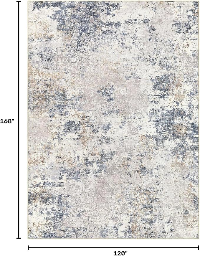 Nakagishi 10X14 Abstract Washable Area Rugs for Living Room-Blue Grey | Modern Non-Slip Silicone Backing Low Pile Soft Carpet for Bedroom Dining Decor Ideal for Families with Kids and Pets
