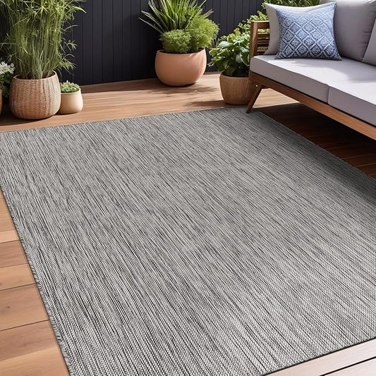 Beverly Rug Indoor Outdoor Rug 9x12, Washable Outside Carpet for Patio, Deck, Porch, Solid Modern Area Rug, Water Resistant, Silver Gray