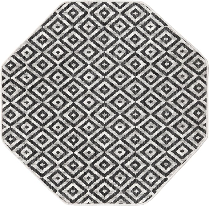 Unique Loom Jill Zarin Outdoor Collection Area Rug - Costa Rica (4' 1'' Octagon, Charcoal Gray/ Ivory)