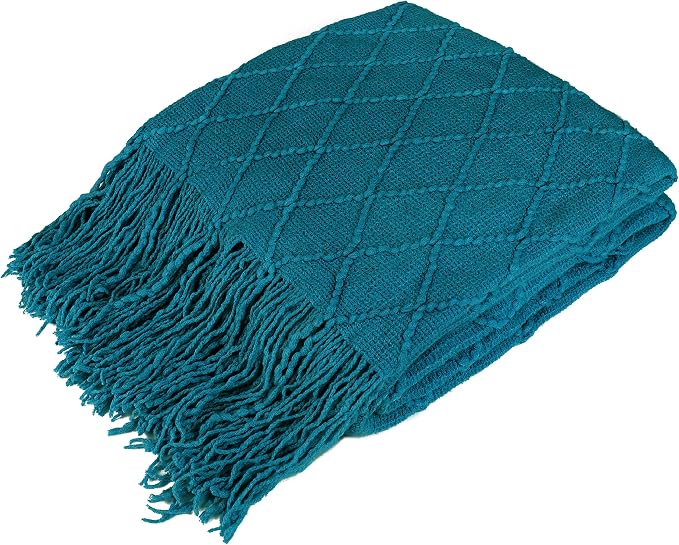 PAVILIA Teal Blue Knit Throw Blanket for Couch, Twin Bed, Soft Knitted Farmhouse Sofa Throw for Living Room, Lightweight Decorative Summer Blanket for Chair, Outdoor Textured Boho Blanket, 60x80