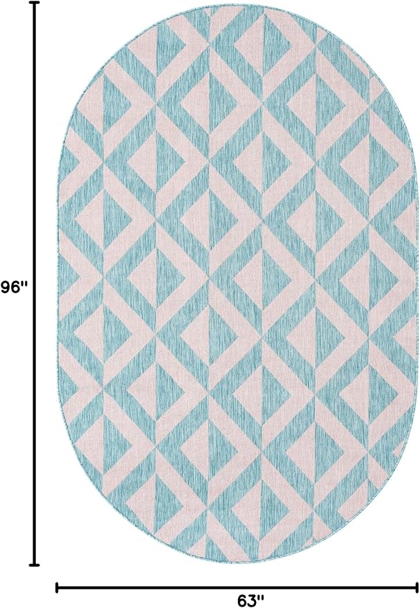 Unique Loom Jill Zarin Unique Loom Outdoor Collection Area Rug - Napa (5' 3' x 8' Oval, Pink and Aqua/Light Blue)