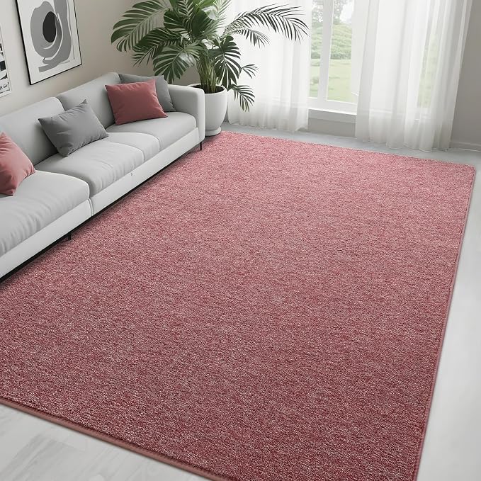 7x10 Dark Red Area Rug | Washable Memory Foam, Low Pile Non Slip Indoor Carpet for Living Room Bedroom Office Classroom College Dorm Room Home Decor