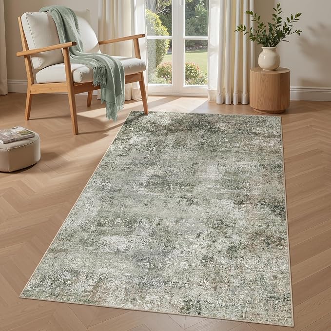 Tortania Area Rug Living Room Rugs - 3x5 Washable Soft Neutral Boho Moroccan Farmhouse Mat Indoor Floor Carpet for Bedroom Under Dining Table Home Office Decor - Olive Brown