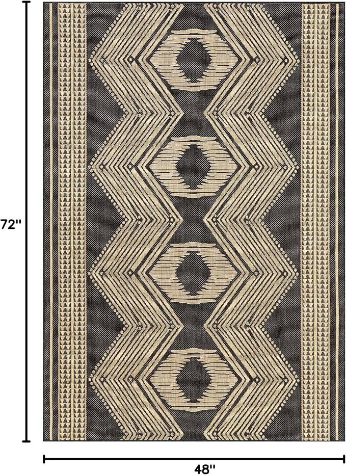 Nuloom Ranya Dark Grey/Ivory, 4' x 6', Tribal Geometric, Soft and Cozy, High Traffic, Stain Resistant, Easy Clean, Durable Area Rug for Indoor/Outdoor Patio, Deck, Porch, Garden, Courtyard