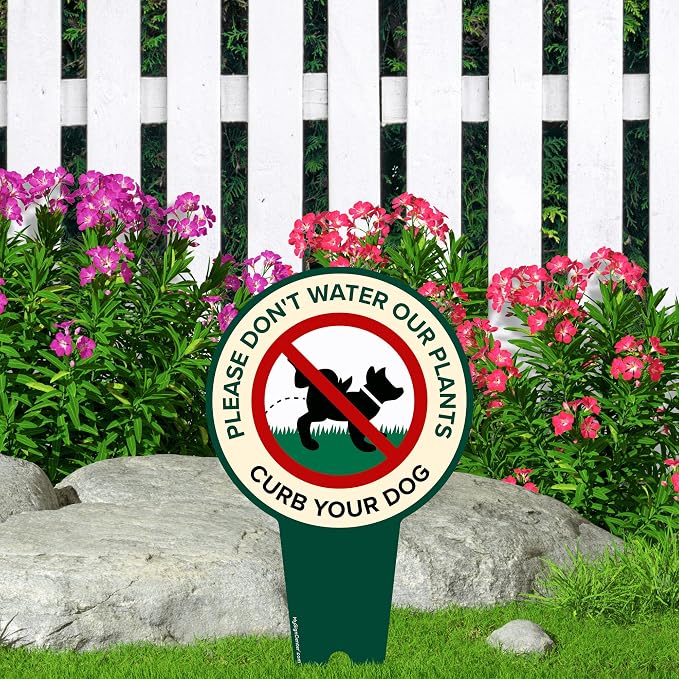 Please Don't Water Our Plants, Curb Your Dog - Funny Sign, 7"x13" Inches, Heavy Duty Integrated Ground Stakes, Indoor/Outdoor Use, Rust Free Aluminum Composite, Made in USA by My Sign center