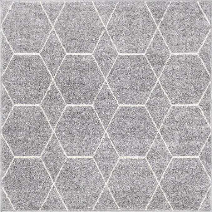 Unique Loom Trellis Frieze Collection Area Rug - Geometric (6' Square, Light Gray/ Ivory)