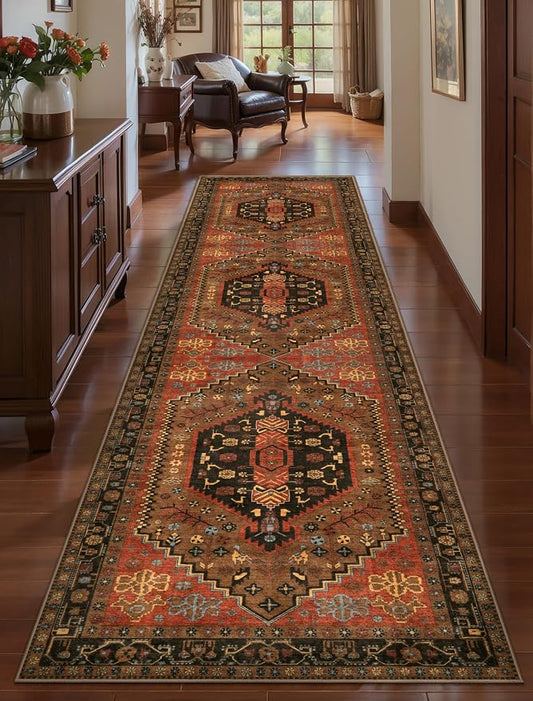 Ciicool 3x8ft Hallway Rug,Long Runner Area Rugs for Vintage Kitchen Decor | Oriental Non-Slip Thin Vintage Indoor Soft Boho Entry Carpet for Entryway Bedroom Bedside Living Room Laundry Bathroom