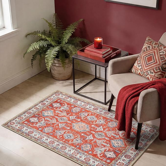 Keen Home Design Vintage Washable Runner Rug, Non-Slip Low Pile, 2x7 | Machine Washable Cotton Chenille, 0.25In Low Pile, Rubber Non-Slip Back; Kitchen, Hallway, Bathroom, Laundry Room