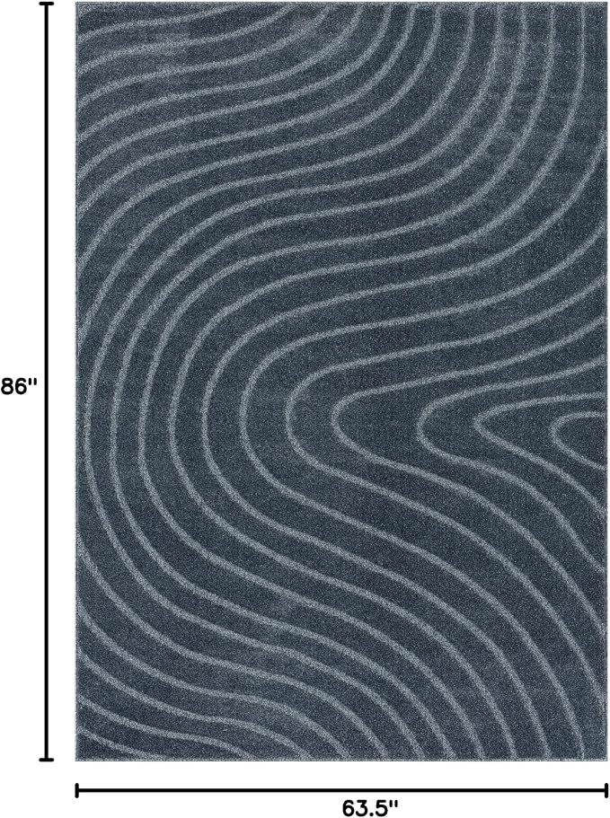 LUXE WEAVERS Modern Geometric Wave Blue 5x7 Area Rug