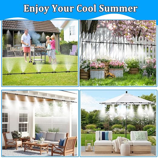 50FT Misters for Outside Patio Outdoor Misting Cooling System with Water Filter, Outdoor Mist Kit for Garden,Greenhouse,Deck,Umbrella,Canopy,Pool,Porch,Trampoline,BBQ Party