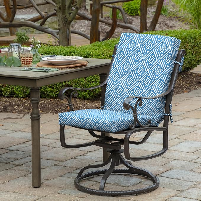 Arden 2-Pack Outdoor Patio Dining Chair Cushion, 20 x 44, Rain-Proof Seat Pad, Fade-Resistant Outdoor Cushion Amalfi Blue Tile
