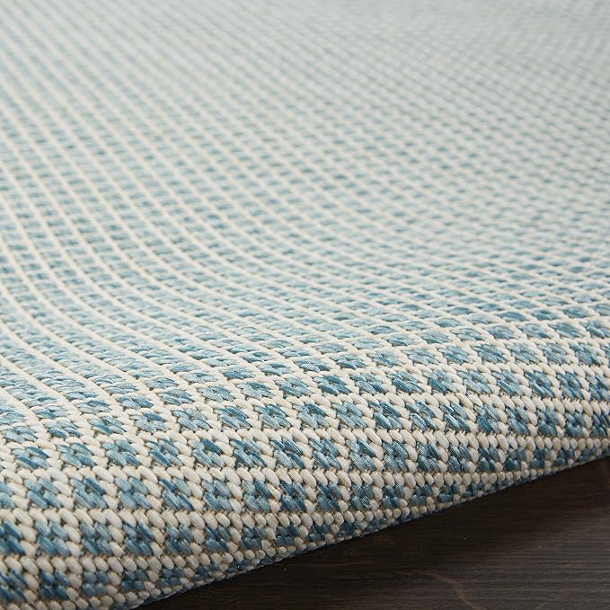Nourison Home Courtyard Ivory Aqua 2'2" x 8' Area Rug - Easy Clean, Non Shedding, Bed Room, Living Room, Dining Room, Kitchen (8' Runner)