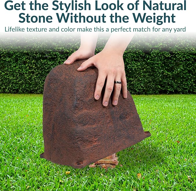 Sunnydaze 11” H Small Faux Landscape Rock Cover - Lightweight Polyresin Fake Rock Well Pump Cover for Outside – Realistic Natural Texture – Brown