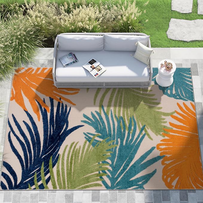 Rugshop Multi Lucca Contemporary Floral Indoor/Outdoor Area Rug Durable Polypropylene, Weather Resistant, Easy Maintenance, Perfect for Patio, Backyard, Deck and Outdoor Lounge 6'6" x 9'