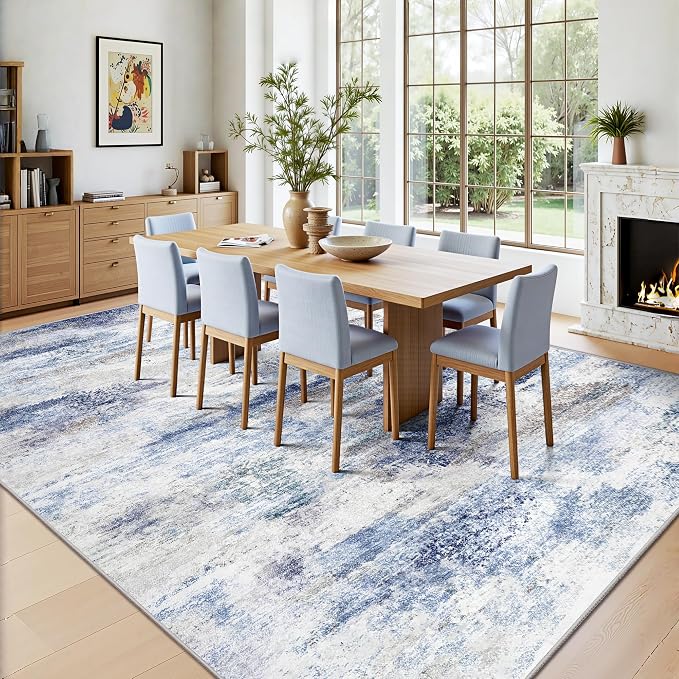 8x10 Area Rugs, Abstract Morden Soft Washable Rug, Non-Slip Low Pile Rugs for Living Room, Bedroom, Dining Room, Home, Office(Rust Blue/Brown)