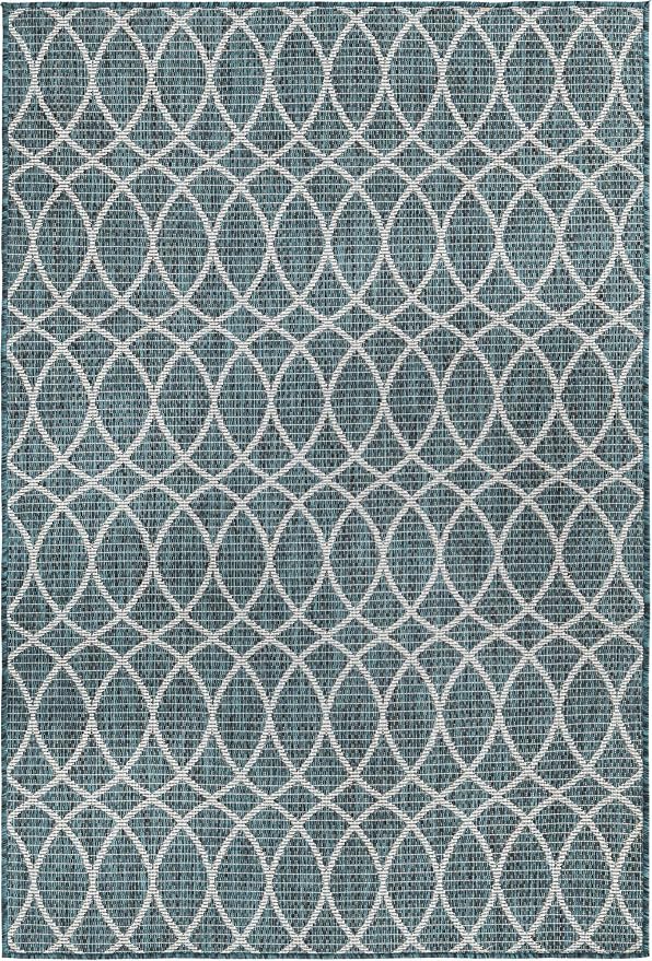 Unique Loom Outdoor Trellis Collection Area Rug - Gitter (4' 1" x 6' 1" Rectangle, Teal/ Ivory)