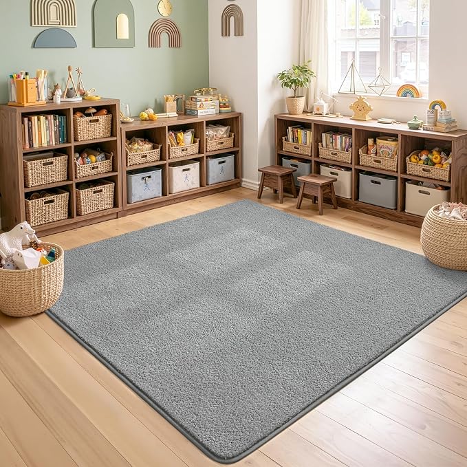 Keeko 4x4 Square Area Rugs for Living Room Bedroom,Soft Washable Carpet | Modern Indoor Memory Foam Entryway Rug Low Pile Minimalist Non Slip Rug for Kids Nursery Dorm Room Home Decor Grey