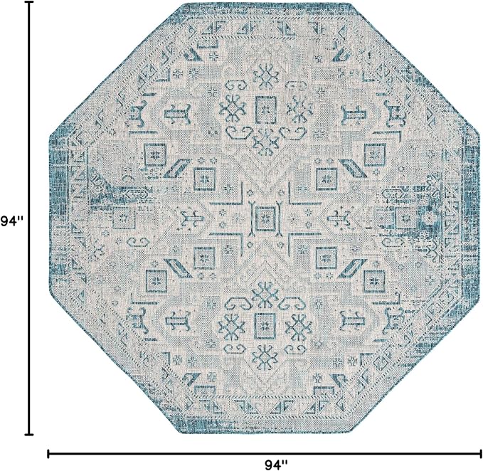 Unique Loom Outdoor Aztec Collection Area Rug - Coba (7' 10" Octagon, Teal/ Ivory)