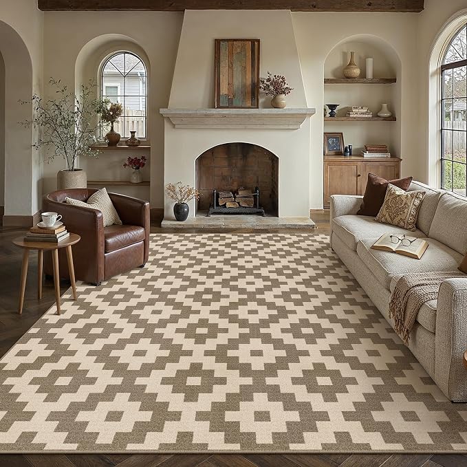 Brown 6x9 Washable Area Rug Living Room Non Slip Large Carpet | Soft, Low Pile, Easy Clean, Modern Rugs for Bedroom, Office, Nursery, Dining Room, Kids Room