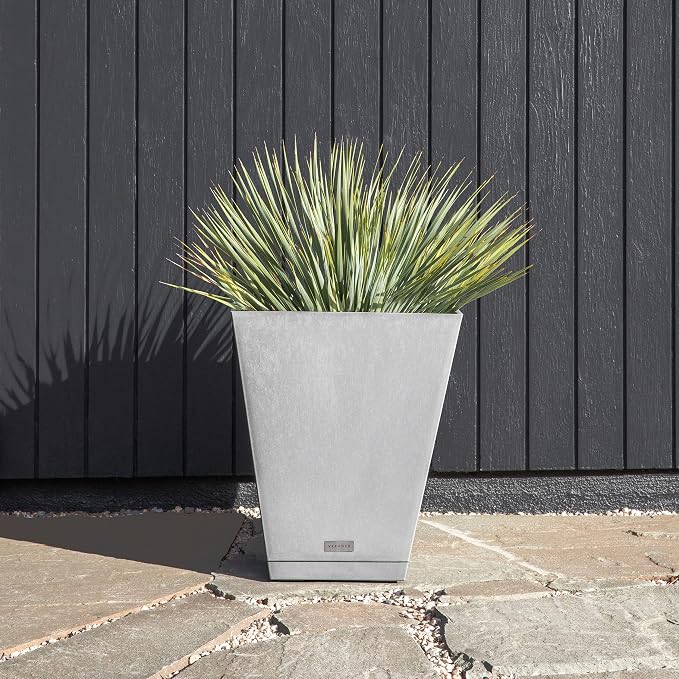 Veradek Nobleton Indoor/Outdoor Wide Square Planter (Light Grey, 18 inch - 2 Pack with 2 Saucer Trays)