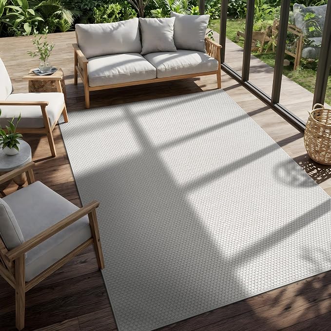 CAMILSON Easy Jute Rug 10x14 Indoor Outdoor Off-White Farmhouse Area Rugs for Living Room Patio and Kitchen Rug Solid Woven Design Easy-Cleaning Washable Outside Carpet Alfombras 10 x 14