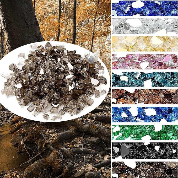 Onlyfire 10 lbs Fire Glass Rocks 1/4 Inch, Reflective Tempered Glass for Propane Fire Pit & Gas Fireplace, High Luster Firepit Glass Stones for Fire Table, Bronze (Multicolor Options Available)