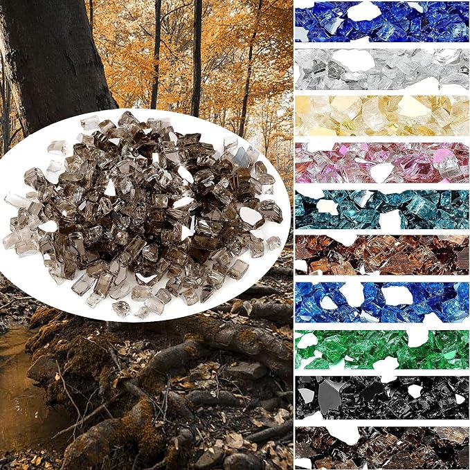 Onlyfire 10 lbs Fire Glass Rocks 1/2 Inch, Reflective Tempered Glass for Propane Fire Pit & Gas Fireplace, High Luster Firepit Glass Stones for Fire Table, Bronze (Multicolor Options Available)
