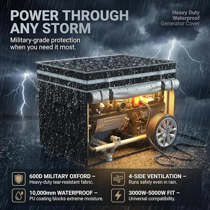 [New Upgraded]Generator Covers While Running, 28"L x 20"W x 20"H Heavy Duty Waterproof Generator Covers for Outside, Compatible with 3000W-5000W Generator, Black