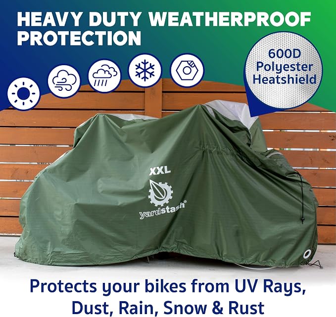 YardStash Bike Cover – XXL Reflective Bicycle Covers for Outside Storage - Waterproof & Weatherproof Garden Tarp Shelters for Bikes, Trikes, 29ers, and Electric Bicycles – Green