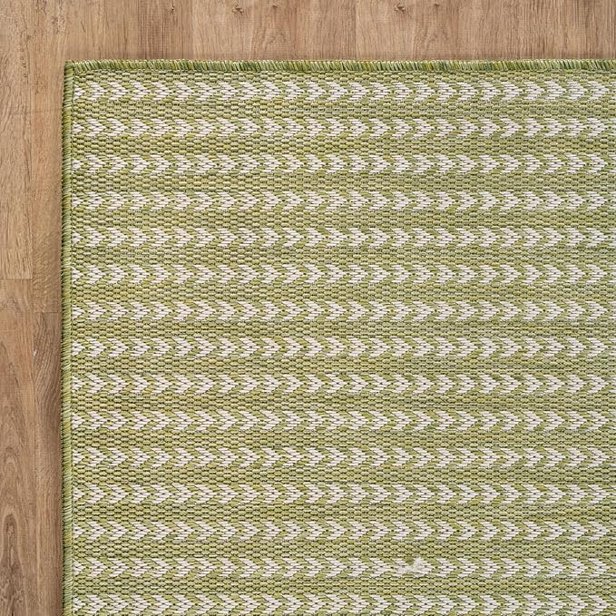 Washable Outdoor Rug 10x14 Modern Area Rugs Outdoor Carpets Striped Pattern Non Shedding Waterproof Easy Clean Patio Deck Porch Living Room Bedroom Garden RV (10 X 14 Olive)