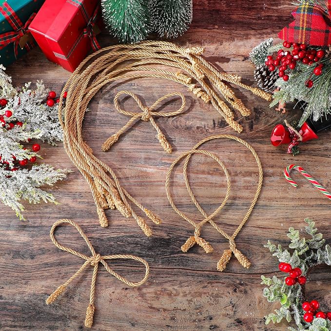 Zhengmy 48 Pcs Christmas Garland Ties Extra Long 30'' 25'' 20'' Gold Decorative Twist Tie for Banister Reusable Flexible Twist Tie for Garland Stairway Railing Home Xmas Holiday Decor