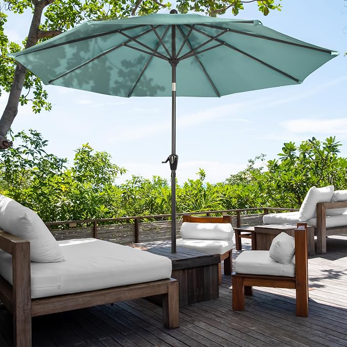Pure Garden Patio Umbrella with Auto Tilt - 10ft Easy Crank Outdoor Umbrella with Vented Canopy for Deck, Balcony, Porch, Backyard, or Pool (Dusty Green)