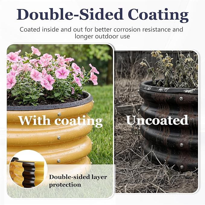 2 x 2 x 1 ft Round Raised Garden Bed, Yellow 3 Pack 0.6 mm Thick Galvanized Steel Planter Box with Double Layer Paint and Safety Edge Trim for Vegetables Flowers Herbs Outdoor Garden