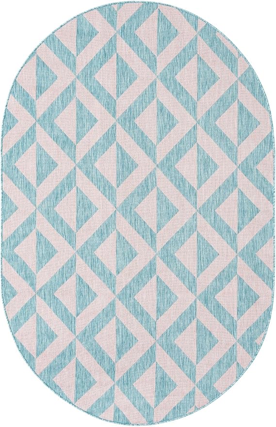 Unique Loom Jill Zarin Unique Loom Outdoor Collection Area Rug - Napa (5' 3' x 8' Oval, Pink and Aqua/Light Blue)