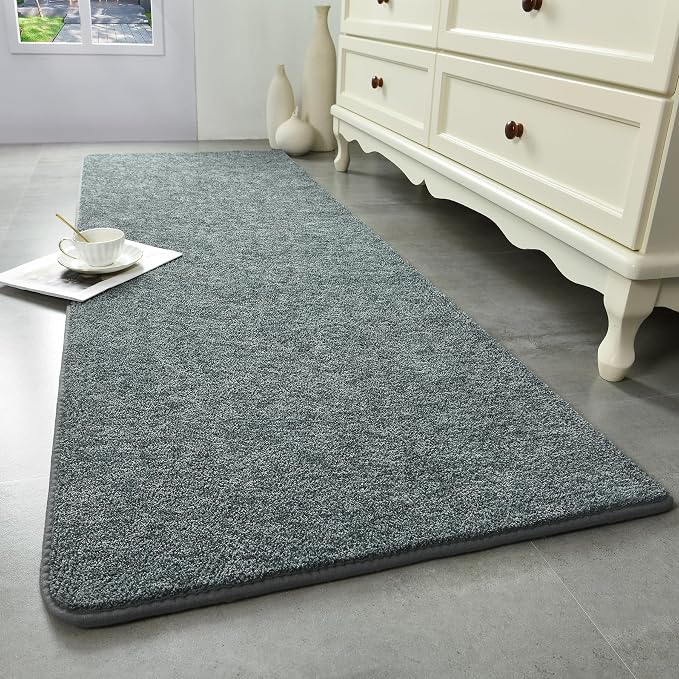 Keeko 2x6 Area Rugs for Living Room,Soft Washable Memory Foam Bedroom Rug | Indoor Throw Rug Low Pile Minimalist Non Slip Carpet for Kids Nursery Classroom Dorm Room Home Decor Grey-green and White