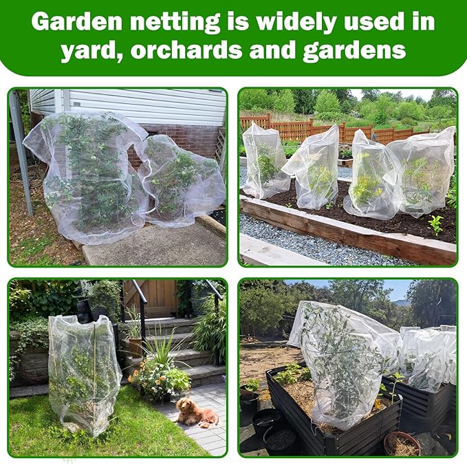 2 PCS Large Fruits Tree Netting Cover for Garden 4 x 6 ft Garden Insect Bird Barrier Plant Netting for Tomato Blueberry Bush Netting Covers Deer Cicada Netting Cover Bag with Drawstring
