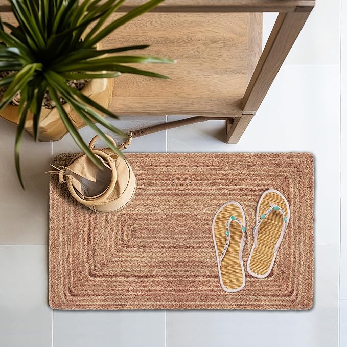 COTTON CRAFT Jute Rug - 2 Pack Braided Handwoven 100% Jute Door Mat - 22x34 | Neutral Reversible Small Rug - Entryway Kitchen Living Room Bedroom Bathroom Farmhouse Rustic Boho Throw Mat - Natural