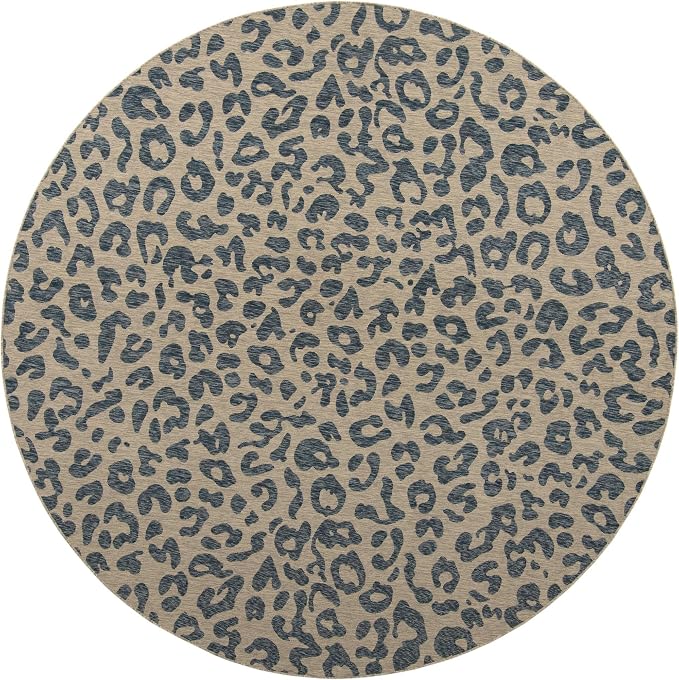 Unique Loom Outdoor Safari Collection Area Rug - Leopard (10' 8" Round Blue/Gray)