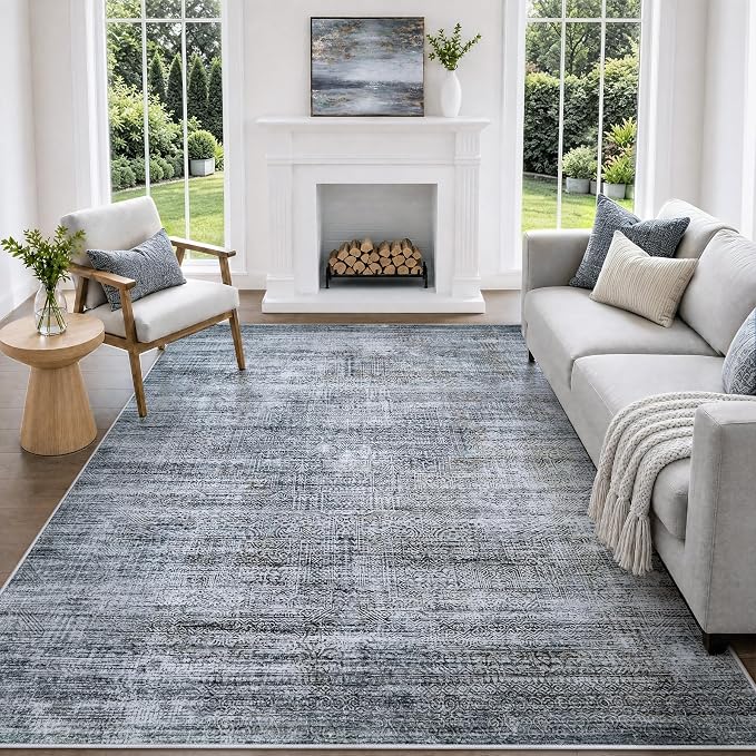 5x7 Washable Area Rug Modern Abstract for Living Room Bedroom Gray Blue | Soft Indoor Carpet,Anti-skid Backing,Water Repellent,Non-shedding, Suitable for bedroom dining farmhouse nursery home office