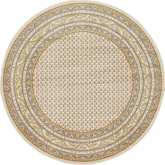 Unique Loom Williamsburg Collection Traditional Border with Dotted Center Area Rug, Round 8' 0" x 8' 0", Beige/Yellow