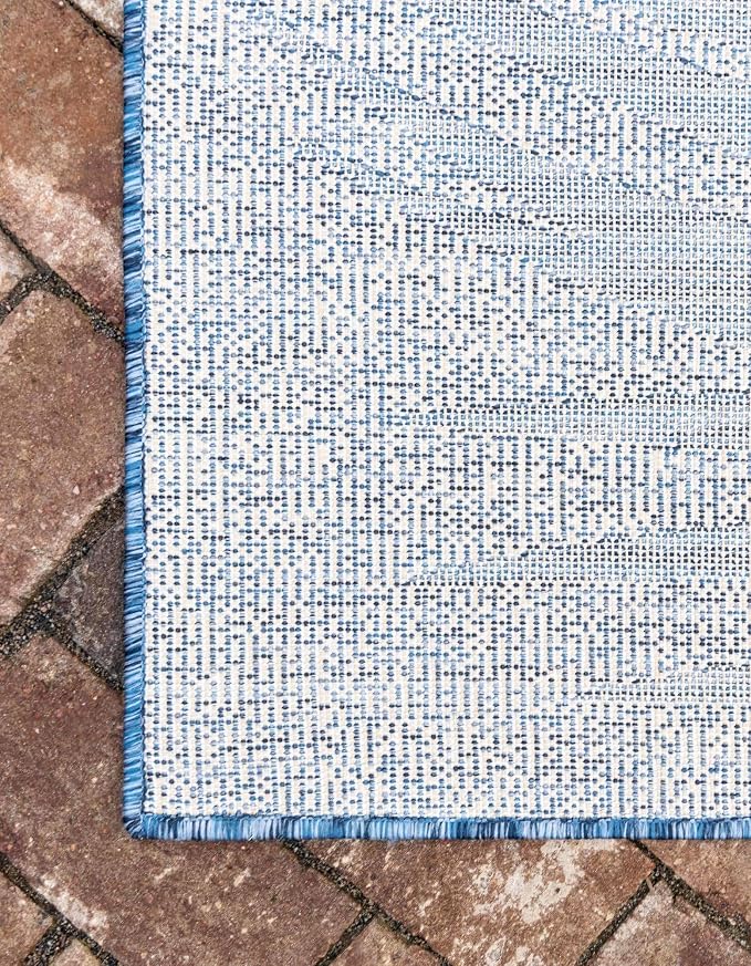 Unique Loom Outdoor Botanical Collection Area Rug - Palm (2' x 6' 1" Runner, Blue/ Navy Blue)