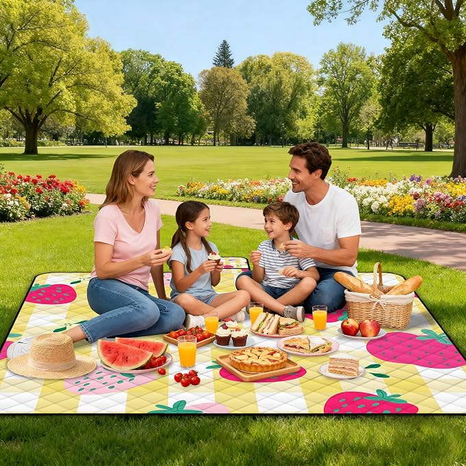 Extra Large Picnic Blanket Waterproof,80"x 80"Foldable Machine Washable Beach Blanket,Outdoor Blanket for 6-8 Adults,Picnic Mat Suitable for Indoor Crawling,Park Beach,Camping,Hiking,Travel（Yellow）