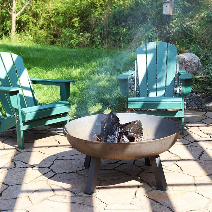 Sunnydaze Cast Iron Heavy Duty Fire Pit for Outside - Wood Burning Outdoor Fire Pit Bowl with Handles for Patio, Backyard, Camping - 34" - Gray