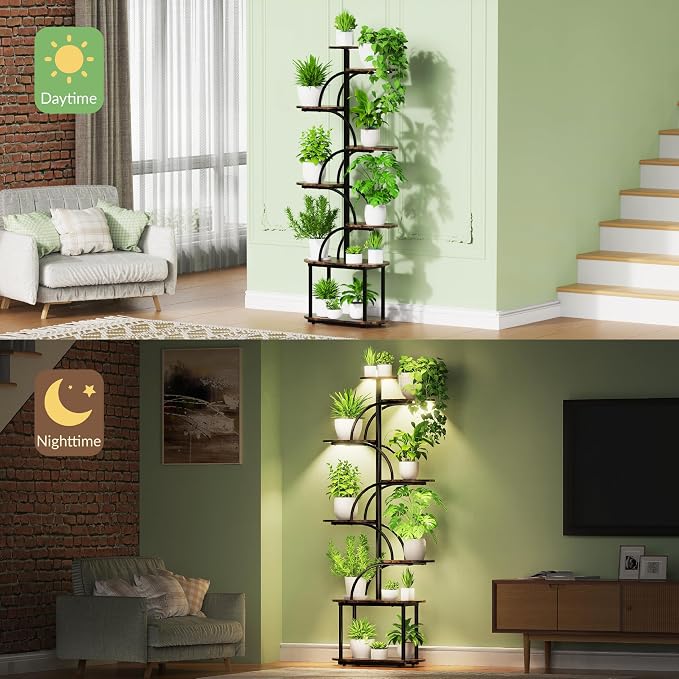 Plant Stand with Grow Light, Sturdy 61" Tall Plant Shelf Indoor, 8 Tiered Plant Shelves with Grow Lights, Large Indoor Plant Stands for Multiple Plants, Black Oval Display Rack for Home Decor