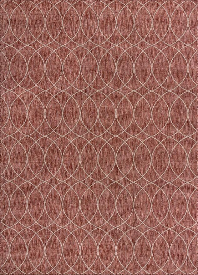 Unique Loom Outdoor Trellis Collection Area Rug - Gitter (10' x 14' 1" Rectangle, Rust Red/ Ivory)