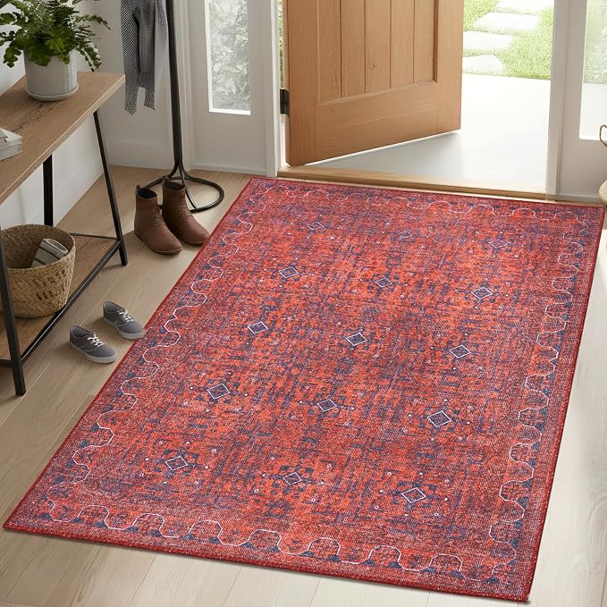 Sacred Artisans Tribal 3x5 Area Rug for Entry, Kitchen, Mudroom and Foyer | Washable, Pet Friendly, Durable and Low Pile (Mystic, 3' x 5')