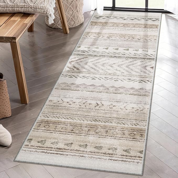 Art&Tuft 2x8 Runner Rug Non Slip, Washable Rug Runners for Hallways,Brown | Low Pile, Moroccan Soft & Lighweight, Folable, Stain Resistant 8ft Carpet Runners for Entryway,Kitchen,Living Room,Bedroom